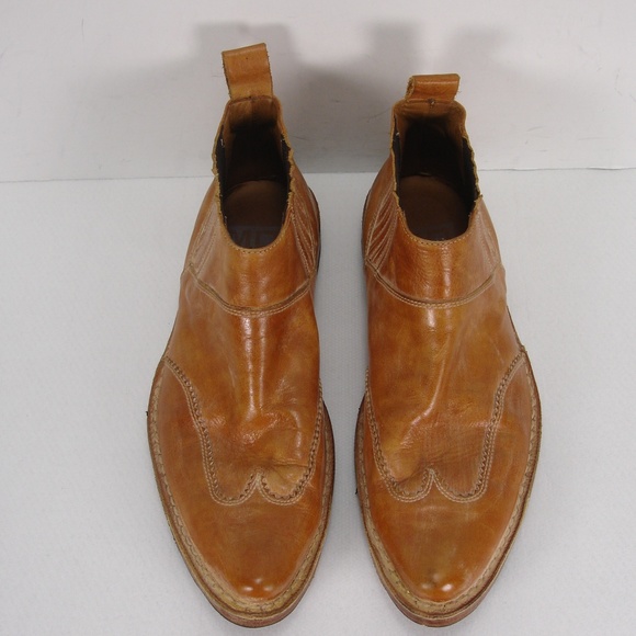 MOMA COGNAC DISTRESSED LEATHER WINGTIP BOOTS 41